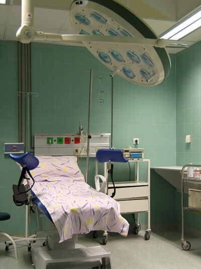An examination room with gynecological equipment
