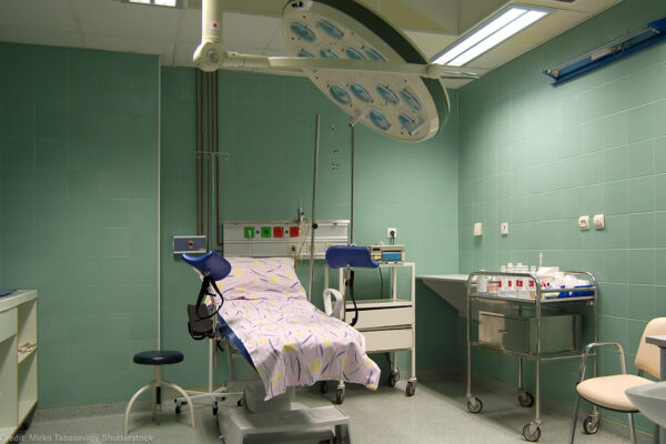 An examination room with gynecological equipment