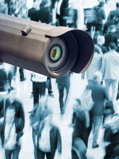 A surveillance camera over a crowd