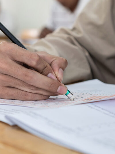 A student erasing answers from a test