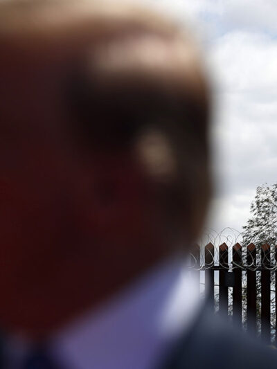 President Donald Trump speaks as he visits a new section of the border wall with Mexico in Calexico, Calif.