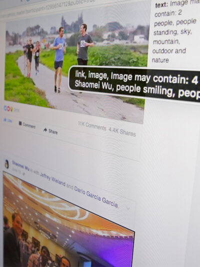 A screen displaying Facebook's facial recognition technology