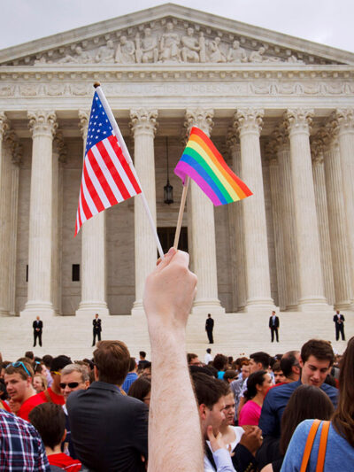 A crowd celebrates outside of the Supreme Court in Washington after the court declared that same-sex couples have a right to marry anywhere in the U.S.