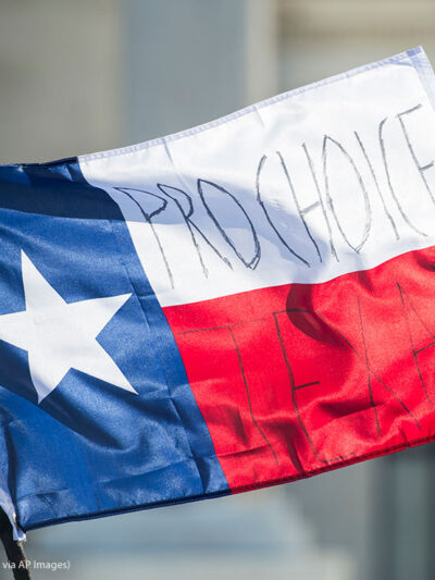 The flag of Texas with Pro Choice Texan written upon it