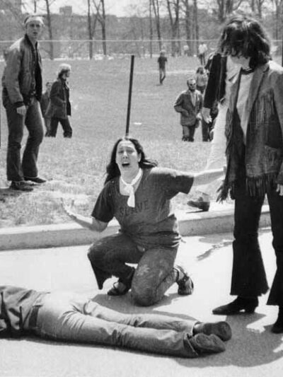 John Filo photograph of Miami teen runaway Mary Ann Vecchio, 14, at Kent State University in Kent, Ohio, Monday, May 4, 1970.