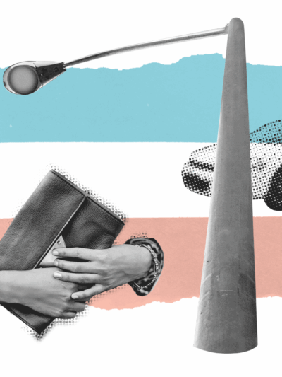 police car streetlight and purse on a trans flag background