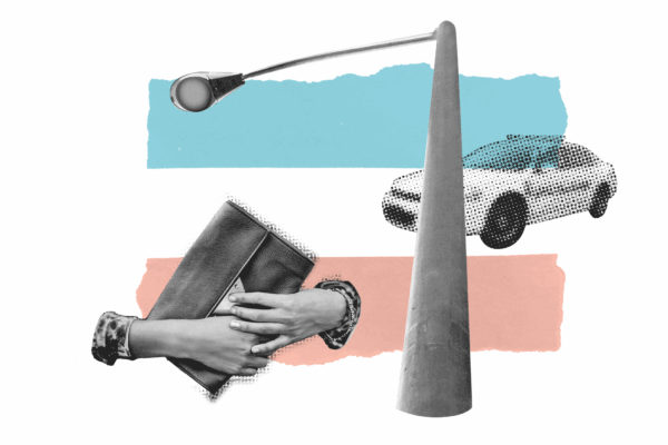 police car streetlight and purse on a trans flag background