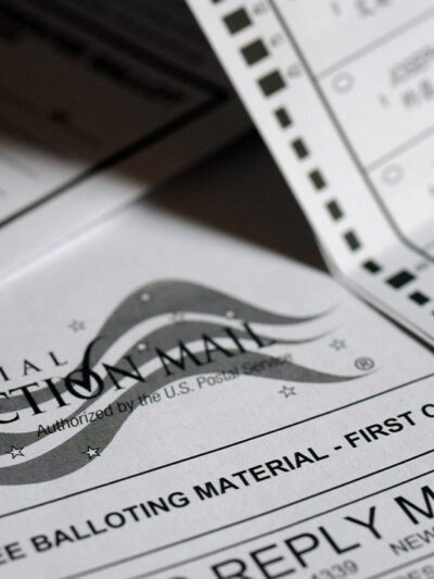 Photo showing a mail-in Official Absentee Ballot.
