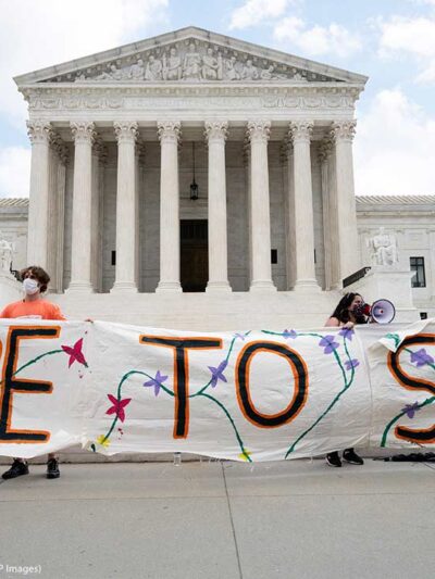 "Here to Stay" banner at a rally in favor of DACA (Deferred Action for Childhood Arrivals) is seen in front of the Supreme Court.