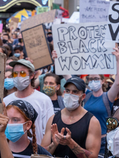 Demonstrators at a protest march.