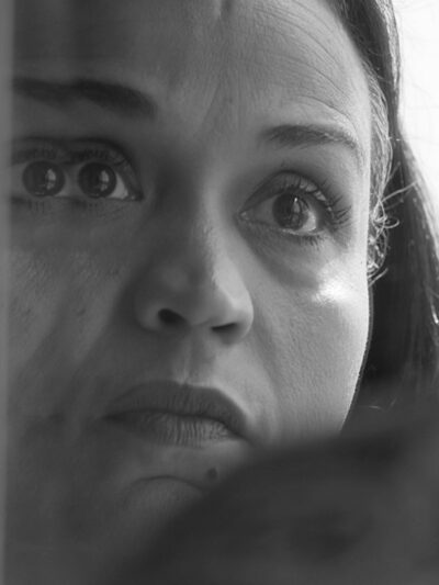 A somber black and white still featuring Sibil "Fox" Richardson from director Garrett Bradley's documentary, "Time."