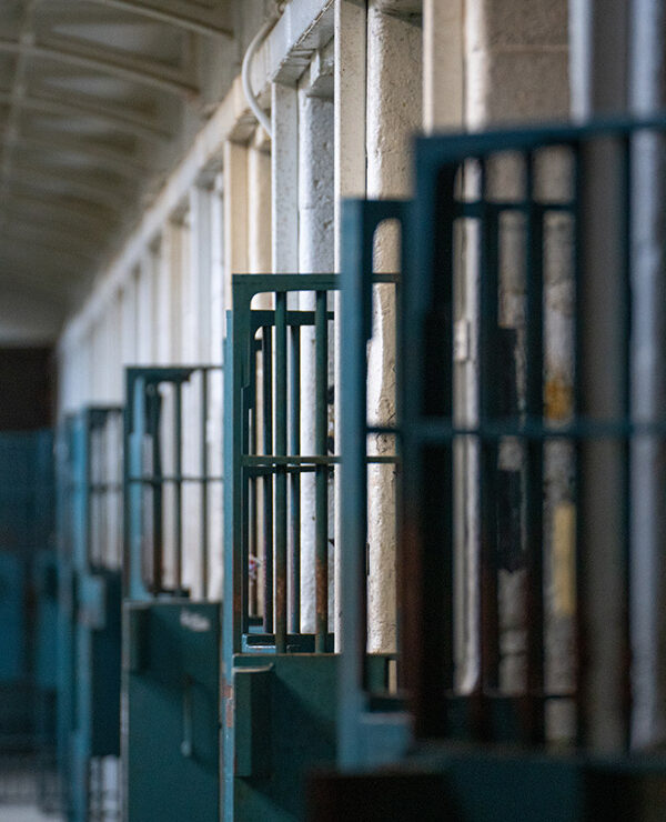 A row of prison doors.