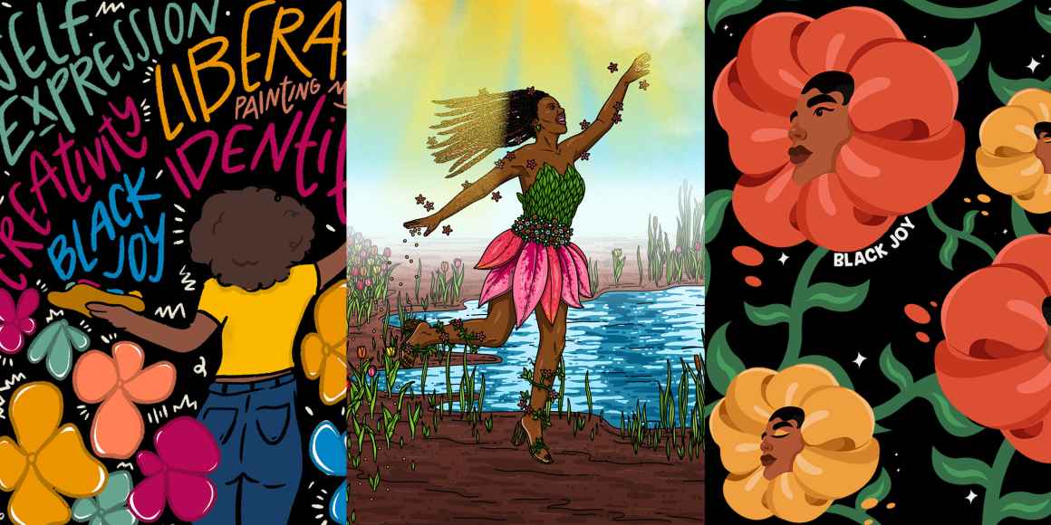 A combination of illustrations depicting Black joy.