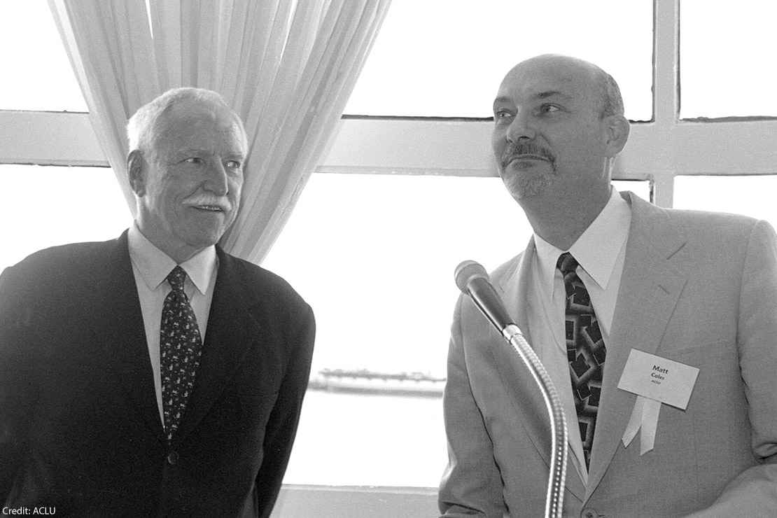 Black-and-white photo of James Hormel (left) and Matt Coles from the ACLU archives.