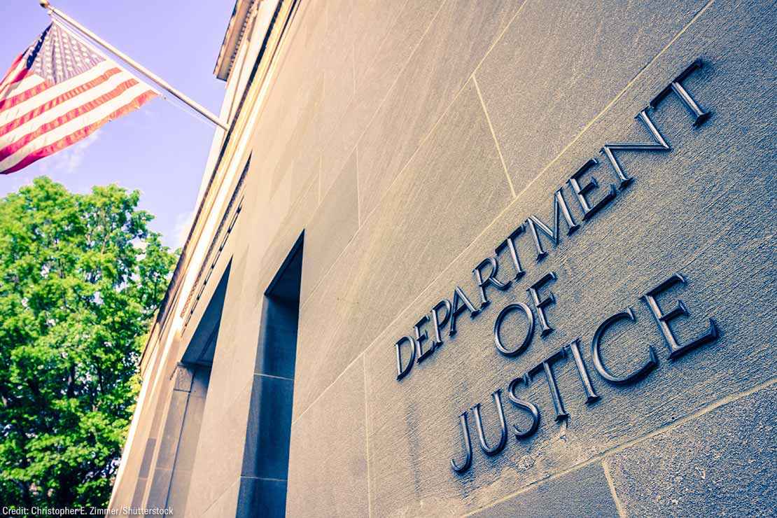 he northern facade of the Department of Justice building in the Nation's capital .