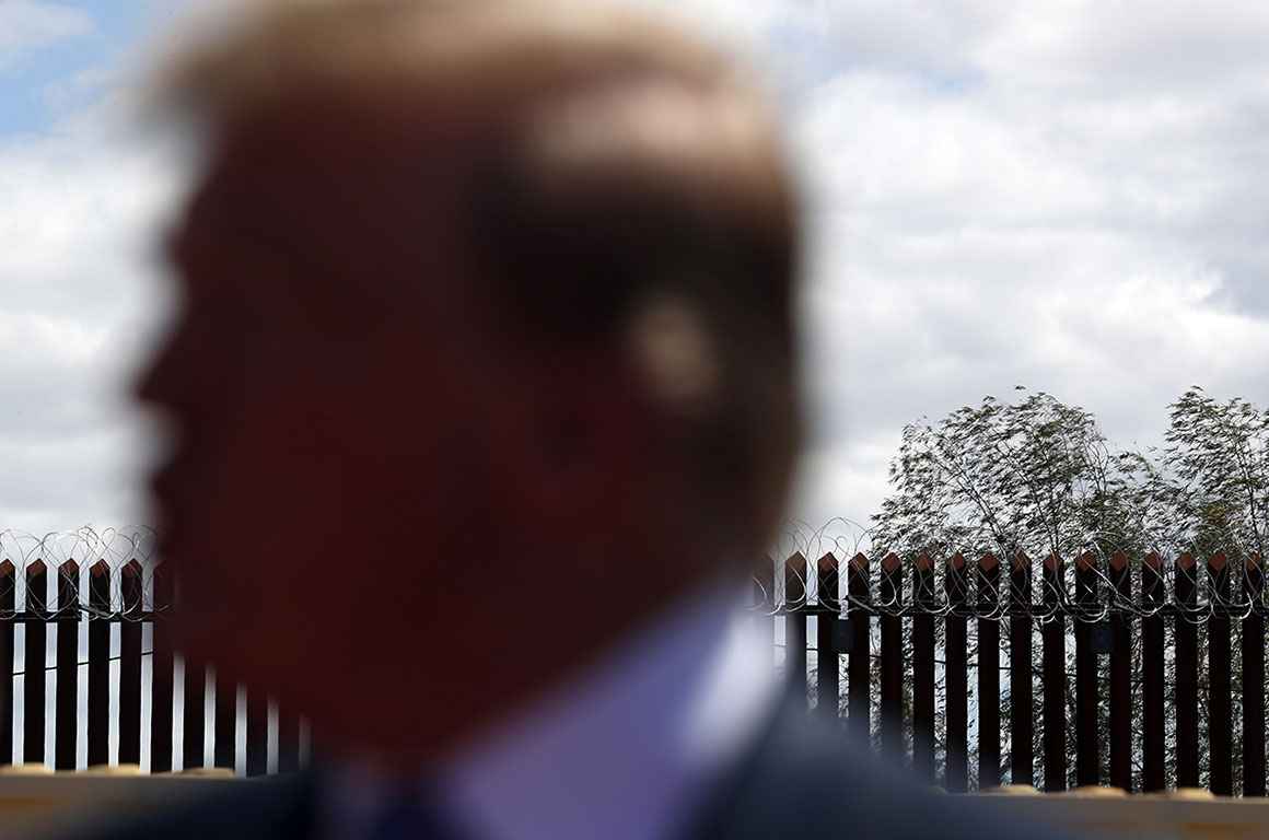 President Donald Trump speaks as he visits a new section of the border wall with Mexico in Calexico, Calif. 