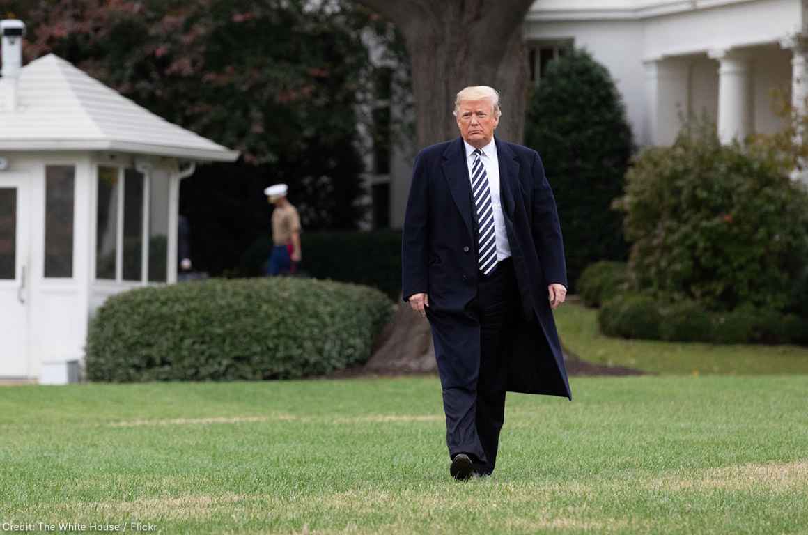 Trump walking on the White House Lawn