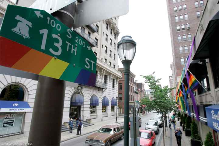A street sign in the Gayborhood, a gay-friendly section of Philadelphia.