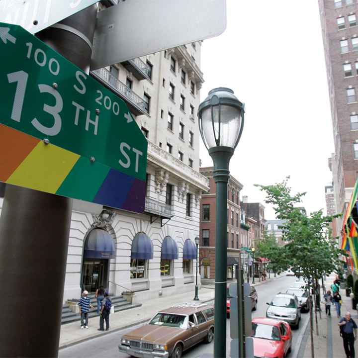A street sign in the Gayborhood, a gay-friendly section of Philadelphia.