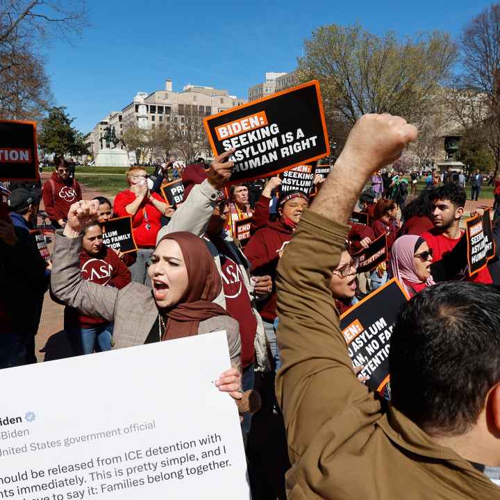 Activists march to the White House to demand no asylum ban and no family detention.