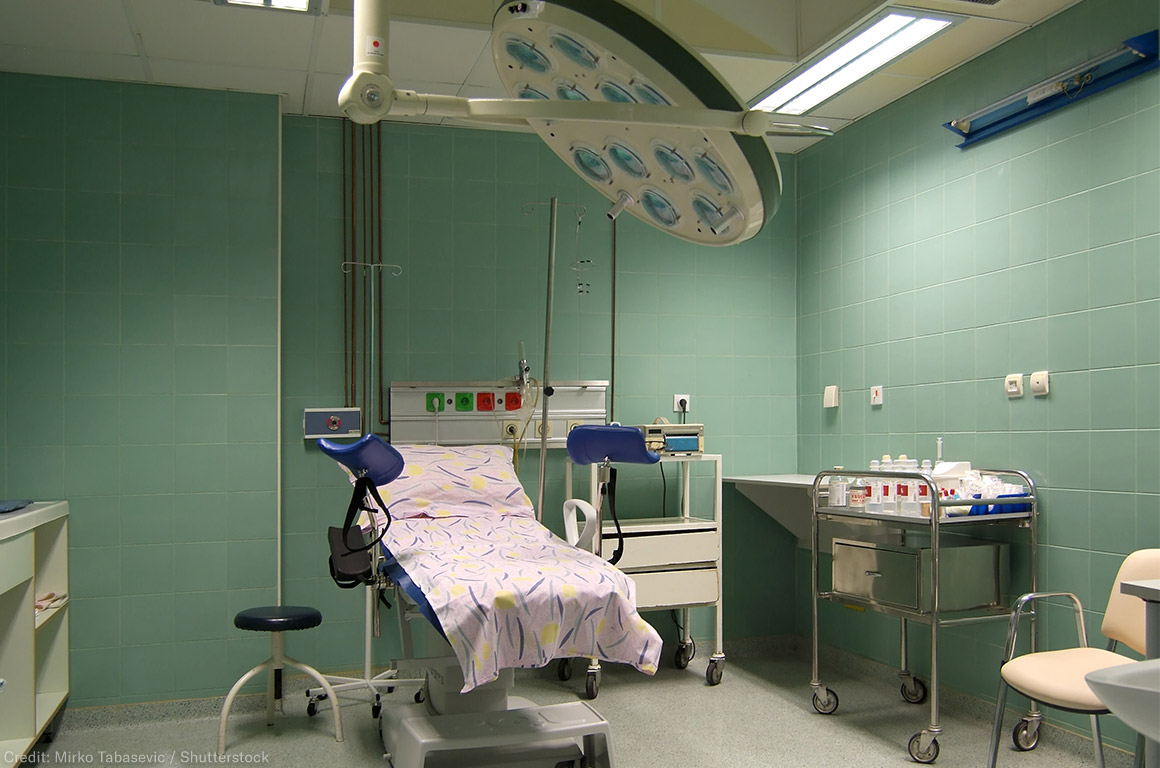 An examination room with gynecological equipment